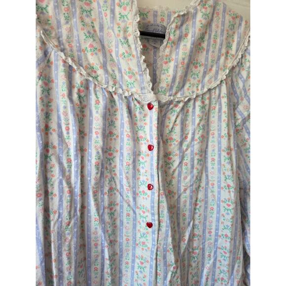 Lanz Of Salzburg Med Nightgown Dress Cotton Flannel Cottage Core Heart Button - Picture 2 of 9